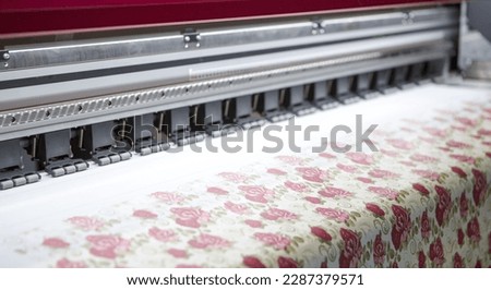 Digital Textile Printing Machine. Large Format Dye Sublimation Textile Fabric Heat Transfer Printer Royalty-Free Stock Photo #2287379571