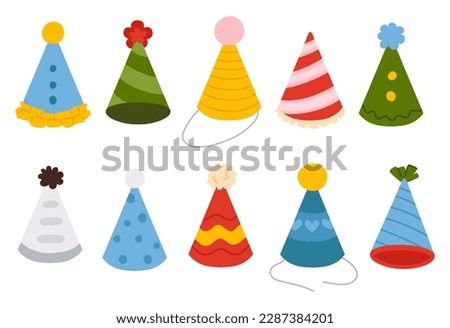 Vector illustration set of cute doodle colored party hats for digital stamp,greeting card,sticker,icon,design