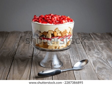 Delicious strawberry trifle that's easy to make and perfect for summer parties. Royalty-Free Stock Photo #2287386895
