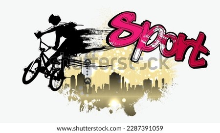 Active man. BMX rider in abstract sport background, vector.