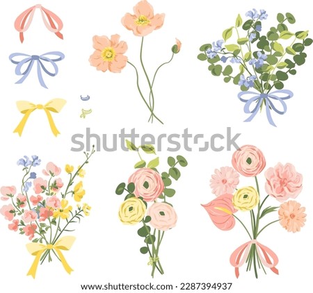 Vector Flower Bouquets Illustrations Isolated on White Background