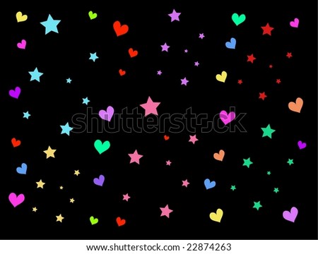 Design Sheet of Hearts and Stars on Black Background