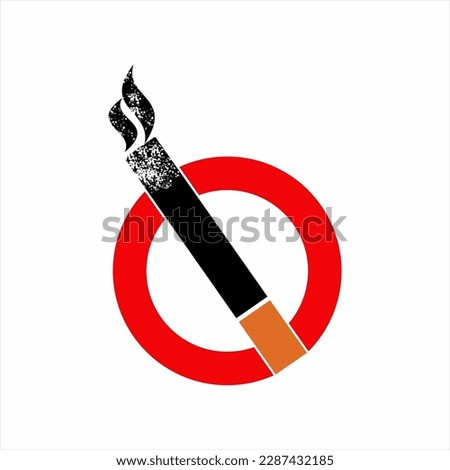 No smoking icon logo design. Illustration of a cigarette and its smoke with a stop sign.