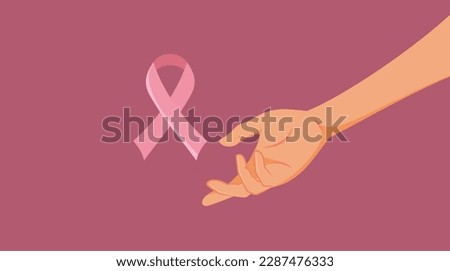 
Hand Showing a Pink Ribbon for Cancer Awareness Vector Illustration. Oncology symbol vector illustration design inspiring optimism and hope
