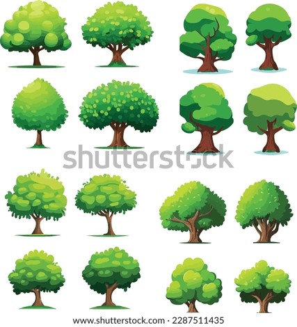 Collection of different variant tree vector illustrations. isolated on white background