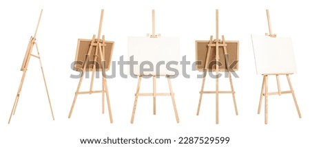 Wooden easel isolated on white, different sides Royalty-Free Stock Photo #2287529599
