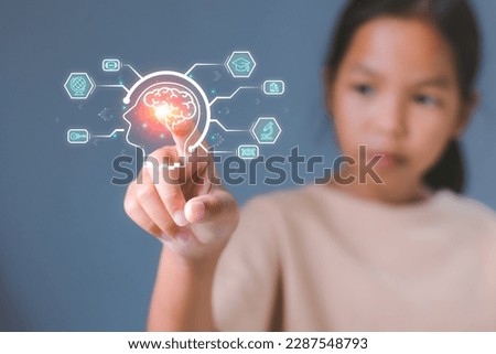 Virtual artificial intelligence E-learning technology global network connection.Online education, webinar, thinking idea and solving solution. Futuristic technology transformation. AI technology.