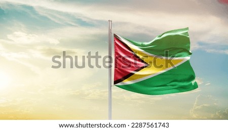 Waving flag of Guyana in beautiful sky. Guyana flag for independence day.