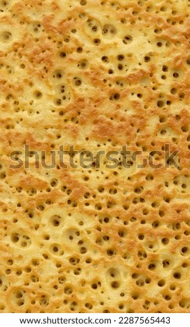 Close up light brown detail fast kitchen healthy diet. Russian cook menu sun slice pita text space frame surface. Soft tasty organic fresh wheat junk sweet dry crispy crusty slapjack fastfood top view Royalty-Free Stock Photo #2287565443