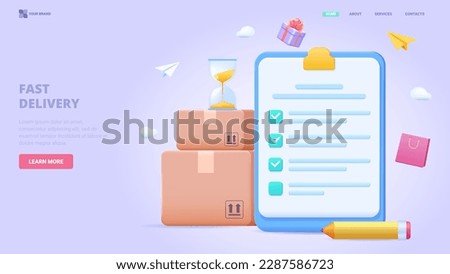 Safe delivery, fast shipping, courier service, delivery tracking app. 3d vector icon for web site, banner, landing page, print. Package and character three dimensional illustration.