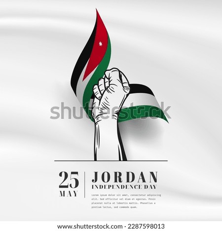 Square Banner illustration of Jordan independence day celebration with text space. Waving flag and hands clenched. Vector illustration. Royalty-Free Stock Photo #2287598013