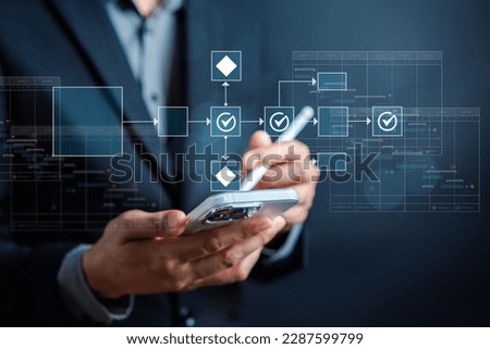 Data Analyst working in Business Analytics and Planning Workflow Management System to make report with KPI connected to database. Corporate strategy for finance, operations, sales, marketing. Royalty-Free Stock Photo #2287599799
