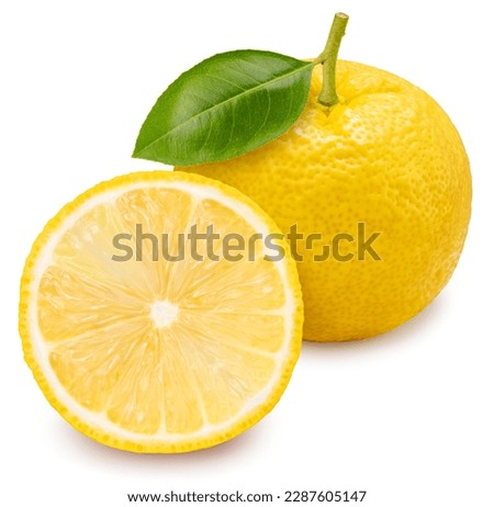 Yellow Yuzu Orange fruit isolated on white background, Kochi Yuzu orange isolated on white background With work path. Royalty-Free Stock Photo #2287605147