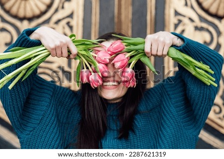 Self-love and self-confidence. Ways to Practice Self-Love and Be Good to Yourself. Surrounding yourself with positivity. Alone woman with flowers enjoy life outdoors Royalty-Free Stock Photo #2287621319