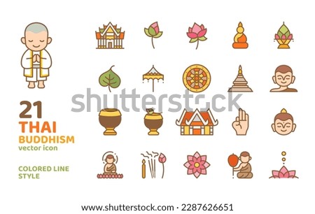 thai buddhism colored ine icon style vector illustration for decoration,printing,logo,web,app,element,poster,document,etc Royalty-Free Stock Photo #2287626651