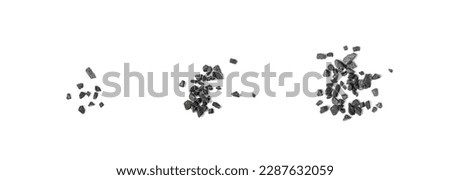 Gravel Pieces Isolated, Grey Coarse Sand, Fine Granular Stones, Scattered Grit Sand, Decorative Rocks, Small Grey Rock Texture on White Background Top View Royalty-Free Stock Photo #2287632059
