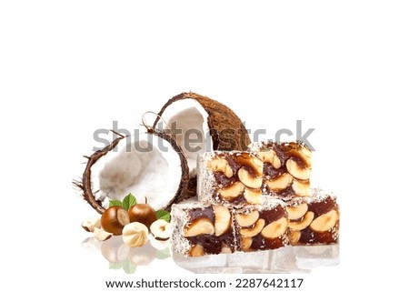 Isolated Turkish Delight with Double Roasted Coconut and Hazelnut
