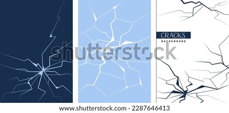 Ice crack banners set. Earthquake crash poster. Glass construction damage promo set. Simple vector crack effect. Royalty-Free Stock Photo #2287646413