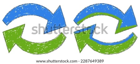 Isolated image of green blue arrows facing each other.
