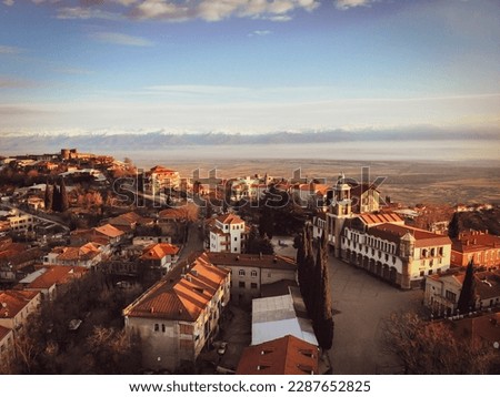 Love city Sighnaghi city center aerial view.Romantic Travel destination Georgia