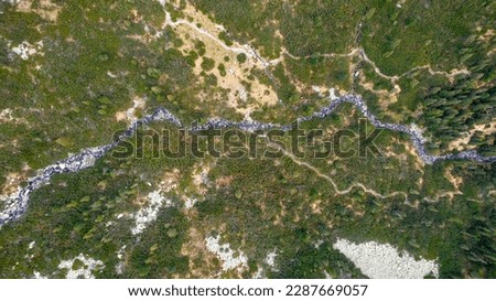 Aerial view of a river in the Carpathian mountains