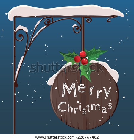 Hanging Wooden sign,Merry christmass. Vector.