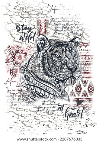 Tiger Print Design, T shirt Print Designs for Women's Fashion VECTOR ILLUSTRATION