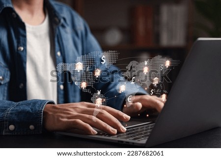 Online central bank concept. Businessmen exchanging international currency, exchange rates and foreign currency money transfers. Royalty-Free Stock Photo #2287682061