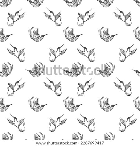 Vector seamless pattern with colibri. Vintage style, white and black picture aspect ratio 2000x2000 for texture, fabric, wallpaper, wrapping paper. Royalty-Free Stock Photo #2287699417