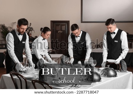 Butler school. People during table setting lesson indoors
