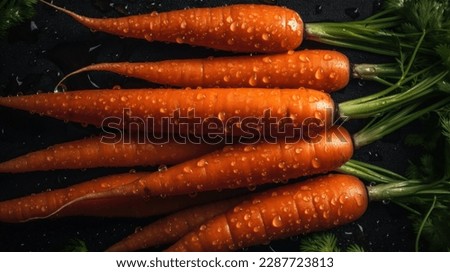 Carrot with drops on black background. Full depth of field