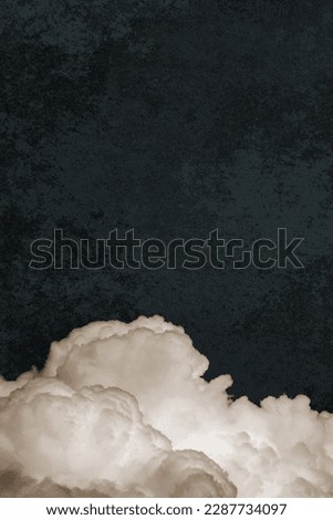 Vintage poster with clouds on dark background, grunge background, texture image