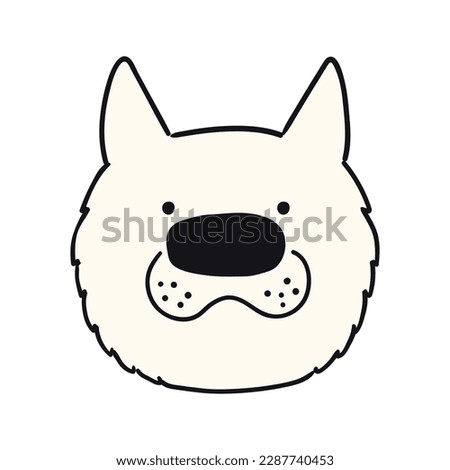 Big dog, puppy face cute funny cartoon character illustration. Hand drawn vector, isolated. Line art. Domestic animal logo. Design concept pet food, branding, business, vet, print, poster
