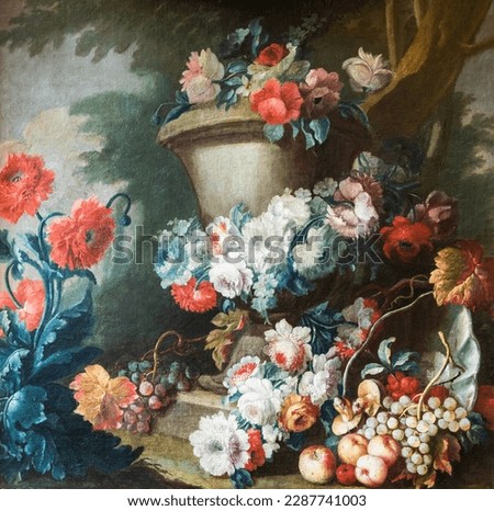 Old baroque flowers painting - vintage style aged decoration