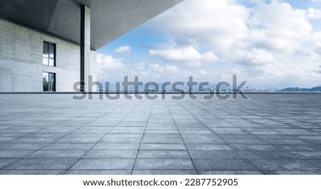 Empty square floor and city skyline with building background Royalty-Free Stock Photo #2287752905
