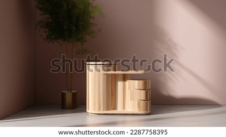 Wooden podium for product presentation in modern interior,Natural minimalis luxury podium