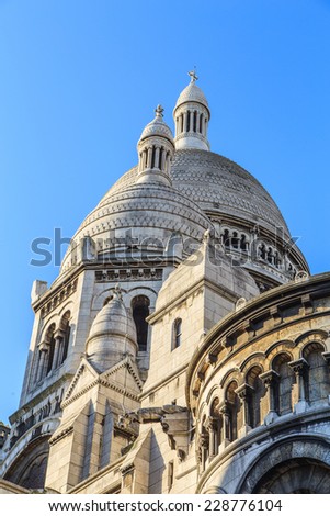 A closup of Basilica Sacre Coeur in Montmartre in Paris, France 