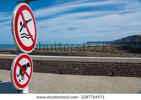 Yport seafront with prohibition signs