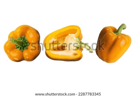 yellow bell pepper set isolated on white or transparent background, cut out