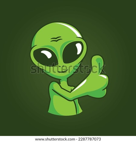 Cartoon green alien thumb up vector logo Royalty-Free Stock Photo #2287787073
