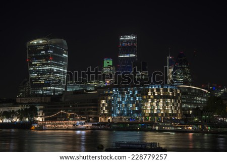 Beautiful night city skyline landscape image of City of London