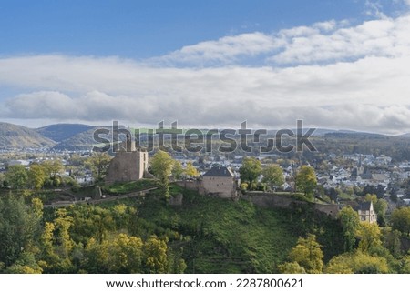 City view of the german city Saarburg with old castle ruin Royalty-Free Stock Photo #2287800621