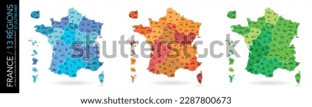 Map of 13 French regions and 5 overseas regions (included: limit of departments) Royalty-Free Stock Photo #2287800673