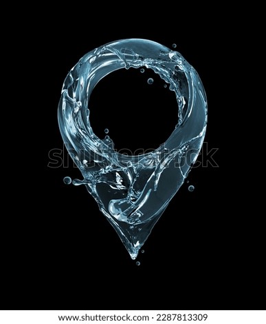 Location symbol made of water splashes on a black background