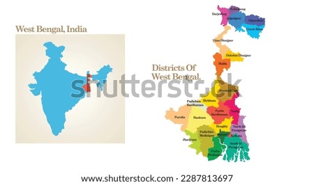 administrative and political map of the State West Bengal in India. Royalty-Free Stock Photo #2287813697