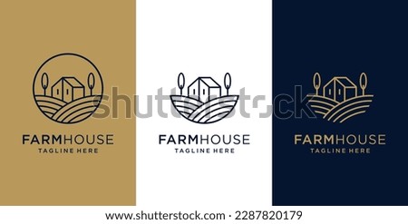Farmhouse icon. Hillside farmstead sign. Vineyard fields landscape and house symbol. Vector illustration Royalty-Free Stock Photo #2287820179