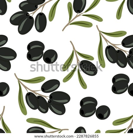 Vector seamless background with olives. Black olives pattern. Royalty-Free Stock Photo #2287826855