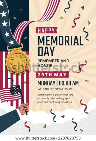 Usa memorial day celebration. American national holiday. Memorial Day Background Text Design. Vector Illustration. Honoring. Remember and Honor Poster. Happy Memorial Day background. May 29. USA.