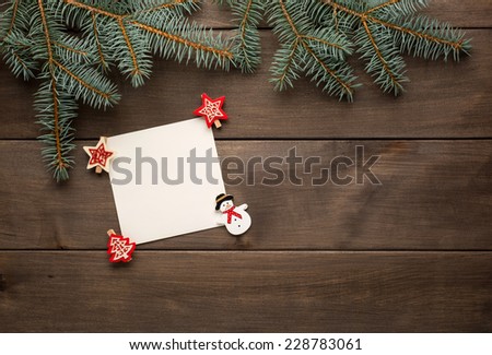 Christmas decoration on wooden background vintage christmas card
