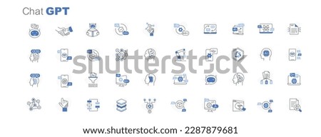 Applications of chat, Generative technology symbols, Popular chat, GPT use cases icons, Language Translation, Text Summarization, Content Creation, and Sentiment Analysis. Editable Stroke. Royalty-Free Stock Photo #2287879681
